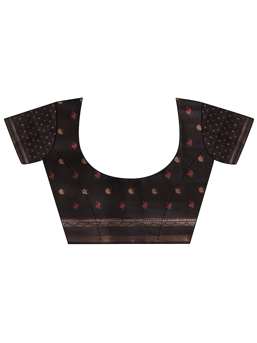 Brown Printed Silk Blend Saree With Unstitched Blouse Piece