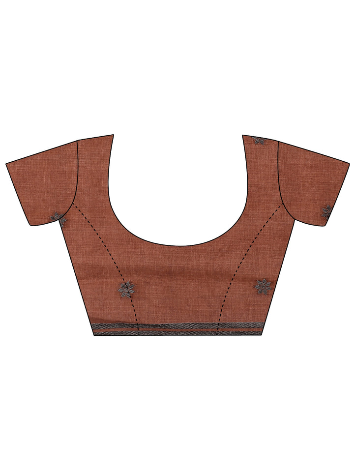 Beige Printed Silk Blend Saree With Unstitched Blouse Piece