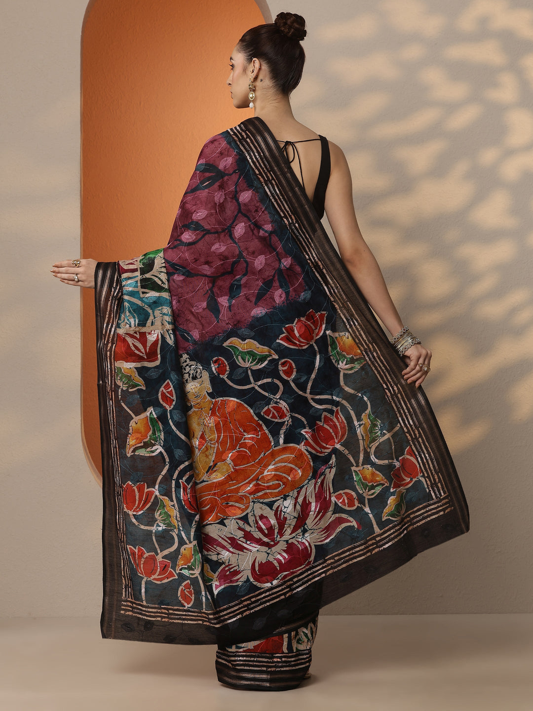 Mauve Printed Silk Blend Saree With Unstitched Blouse Piece