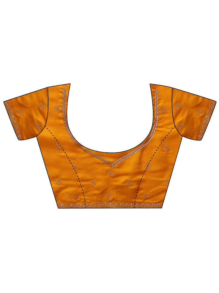 Mustard Embroidered Pure Chiffon Saree With Unstitched Blouse Piece