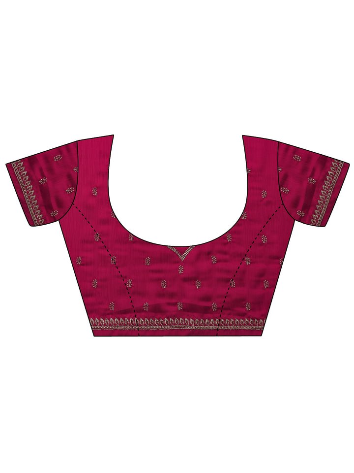 Pink Embroidered Pure Chiffon Saree With Unstitched Blouse Piece