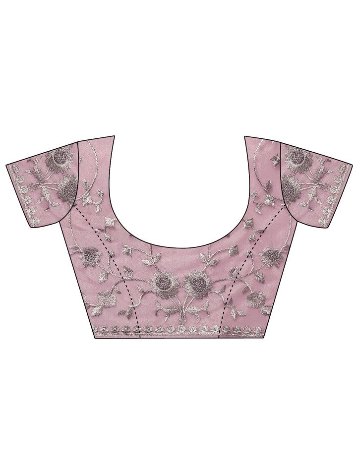 Lavender Embroidered Nylon Saree With Unstitched Blouse Piece