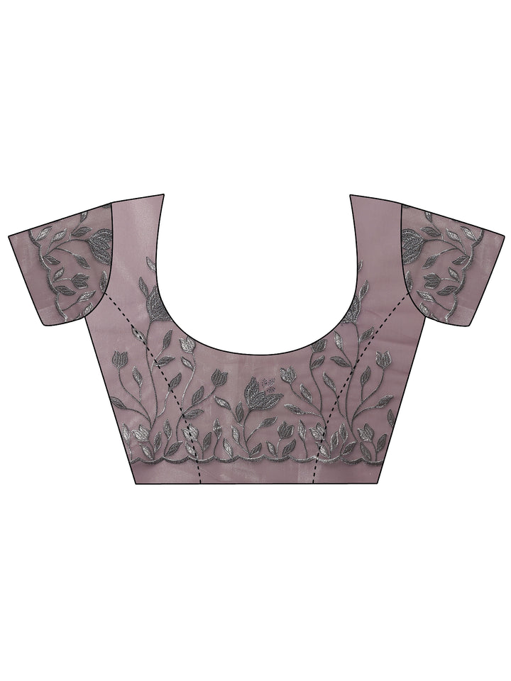 Lavender Embellished Nylon Saree With Unstitched Blouse Piece