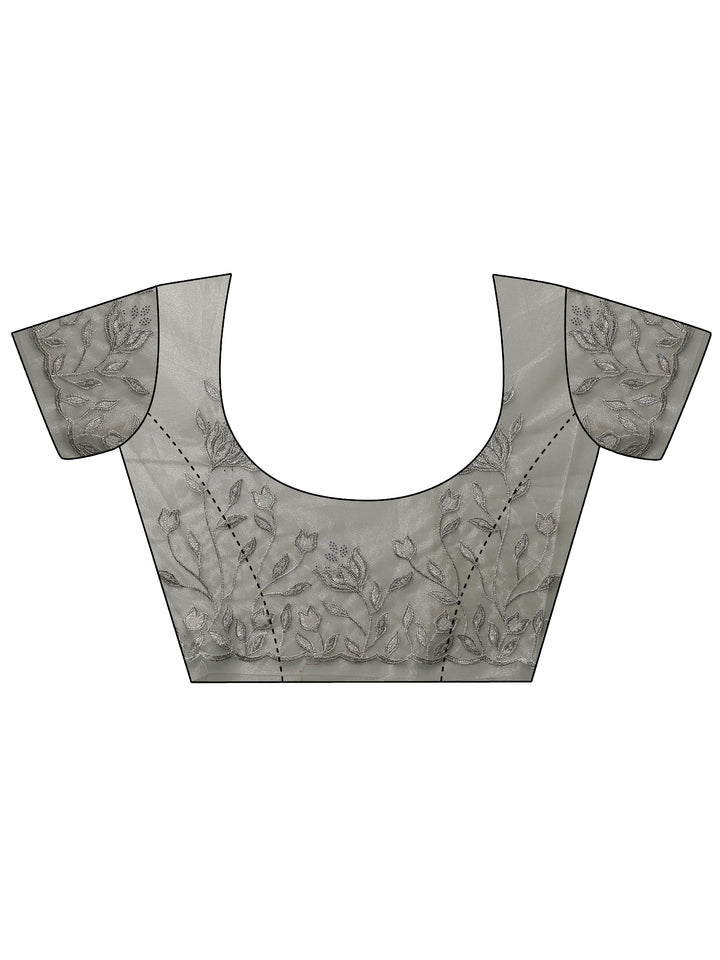 Green Embellished Nylon Saree With Unstitched Blouse Piece