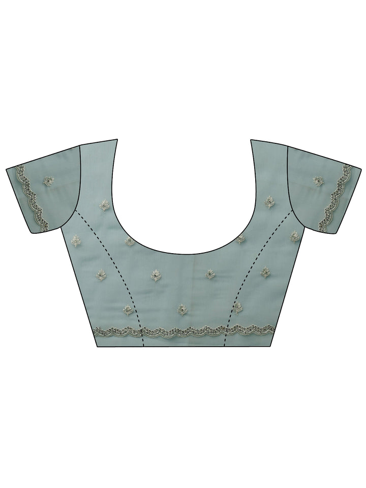 Blue Embroidered Pure Chiffon Saree With Unstitched Blouse Piece