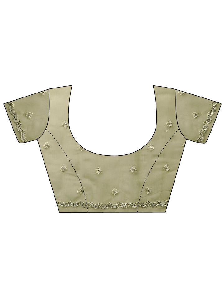 Green Embroidered Pure Chiffon Saree With Unstitched Blouse Piece