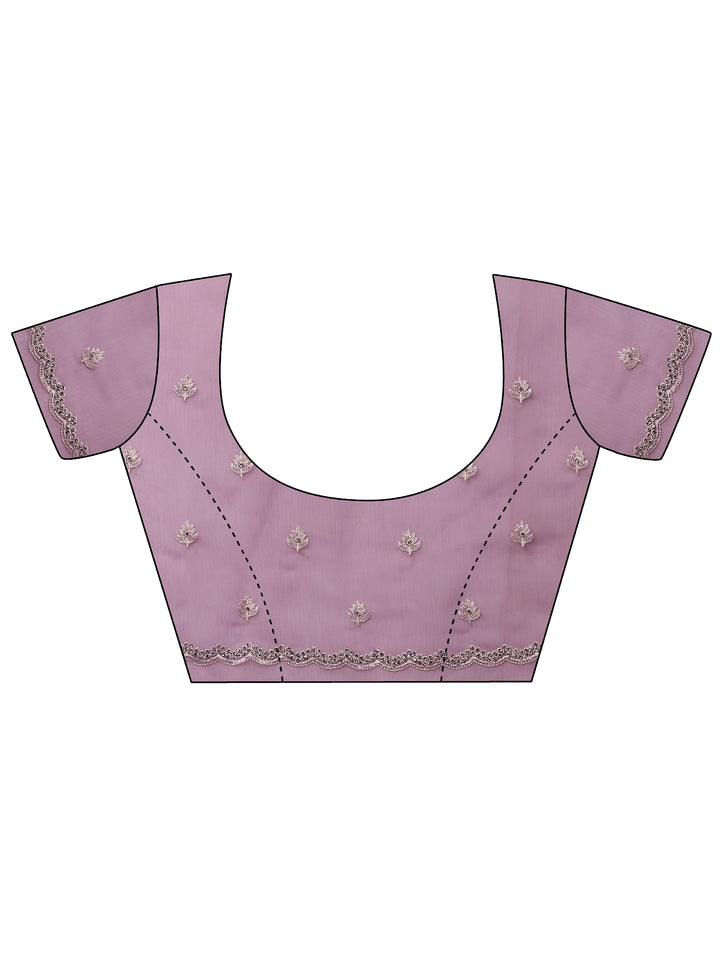 Lavender Embroidered Pure Chiffon Saree With Unstitched Blouse Piece