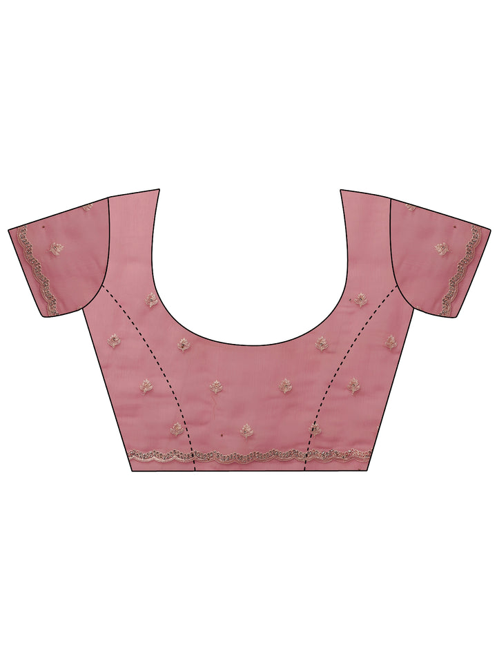 Coral Embroidered Pure Chiffon Saree With Unstitched Blouse Piece