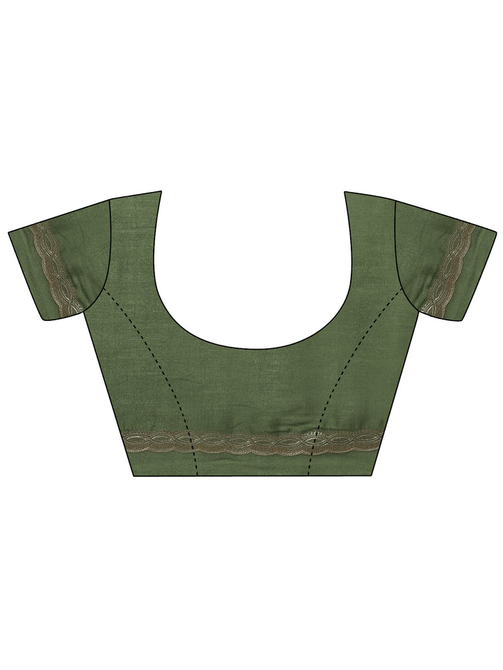 Green Embroidered Silk Blend Saree With Unstitched Blouse Piece