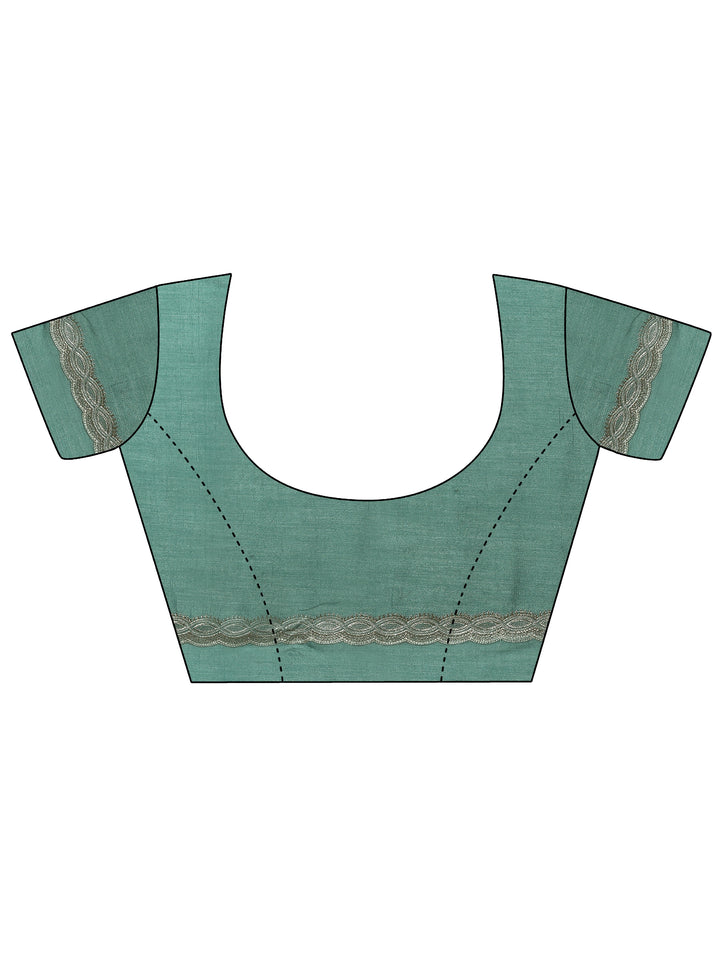 Green Embroidered Silk Blend Saree With Unstitched Blouse Piece