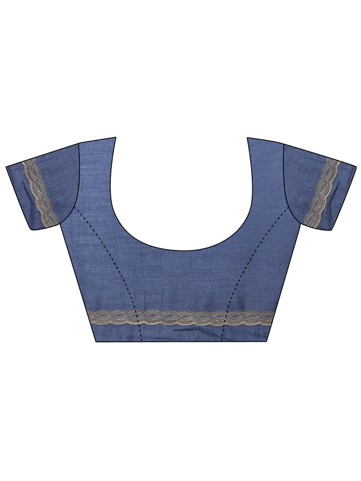 Navy Blue Embroidered Silk Blend Saree With Unstitched Blouse Piece