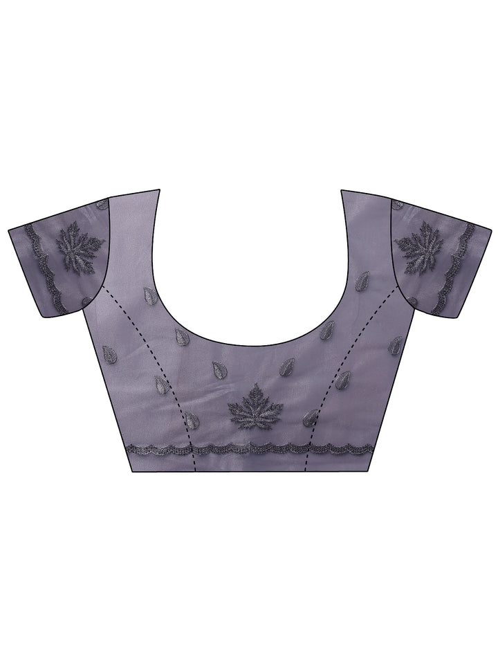 Blue Embroidered Nylon Saree With Unstitched Blouse Piece