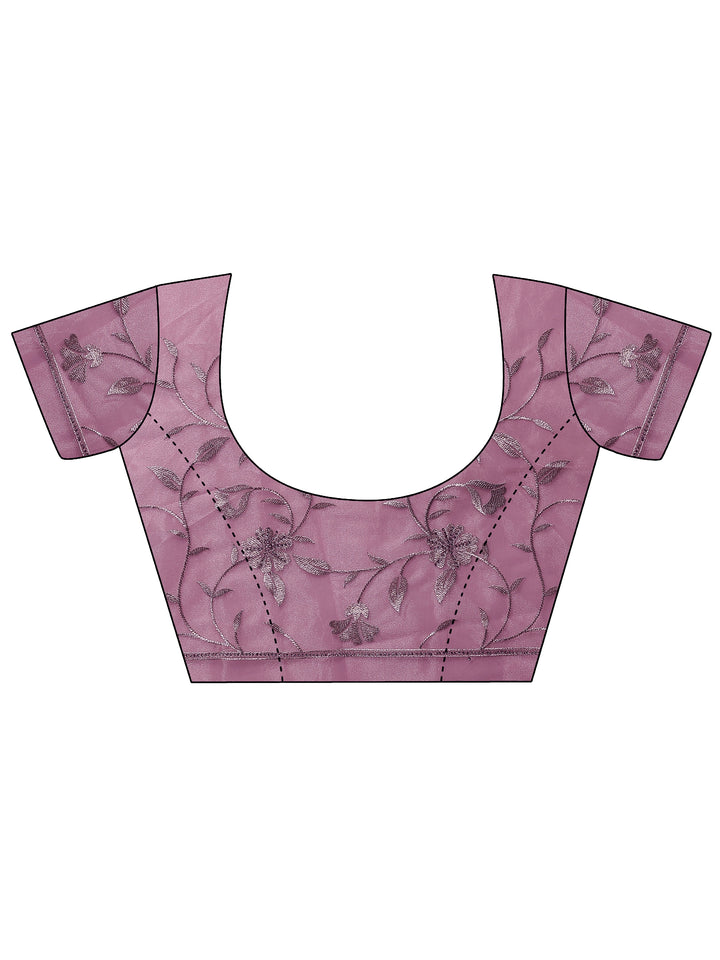 Pink Embroidered Nylon Saree With Unstitched Blouse Piece