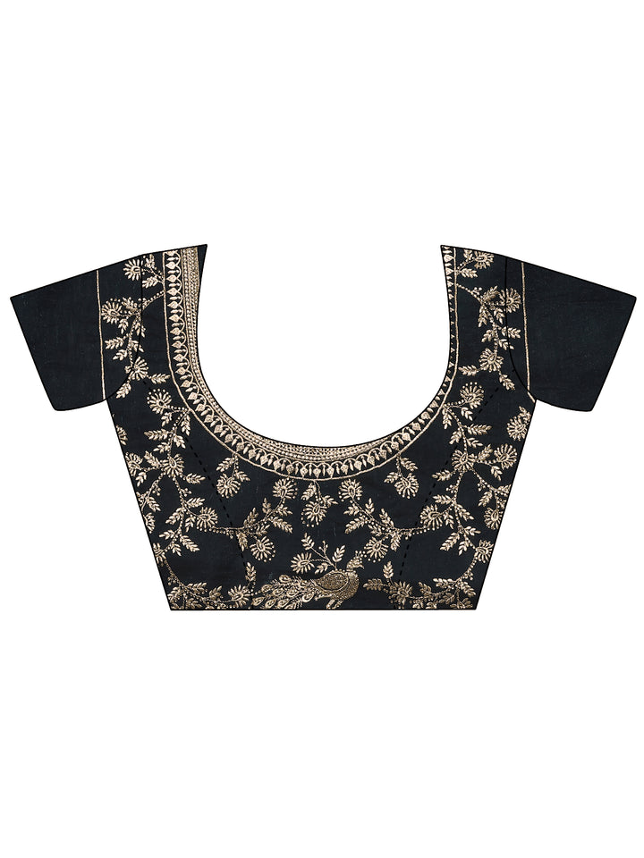 Teal Embroidered Organza Saree With Unstitched Blouse Piece