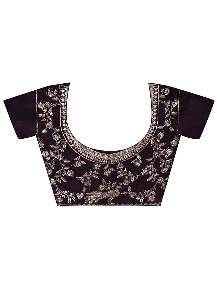 Magenta Embroidered Organza Saree With Unstitched Blouse Piece