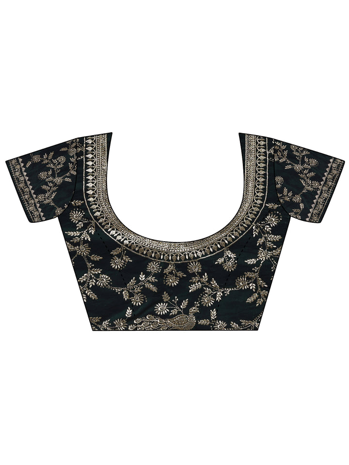 Green Embroidered Organza Saree With Unstitched Blouse Piece