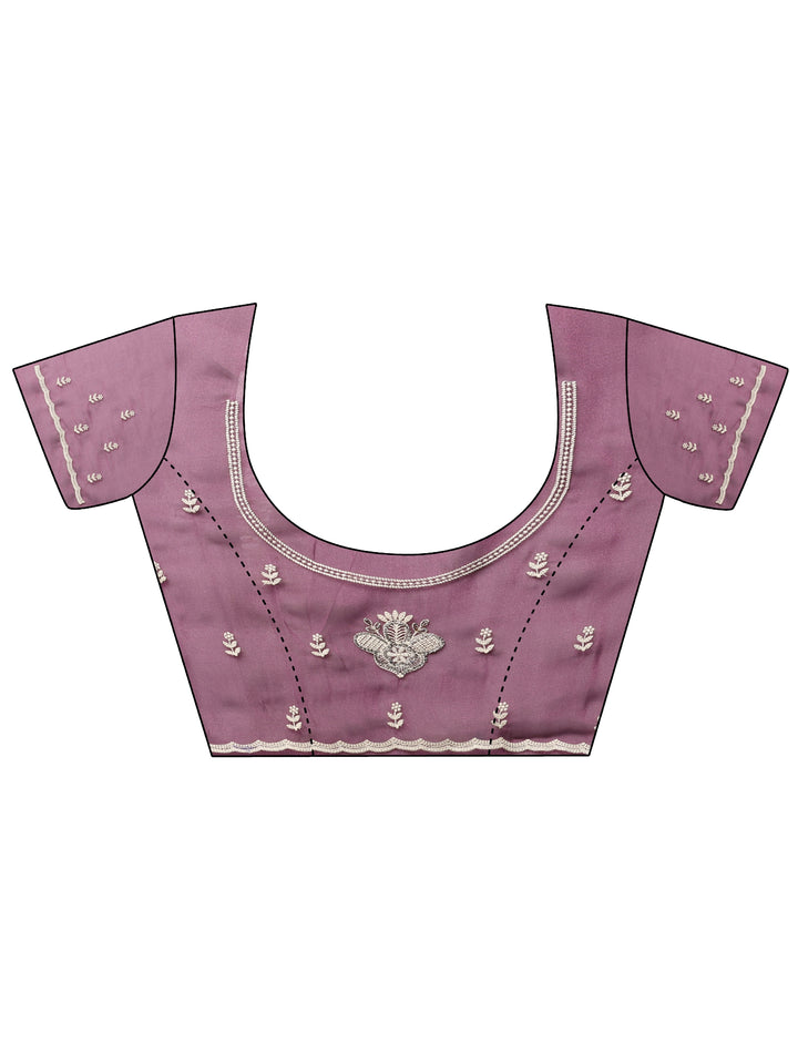 Burgundy Embroidered Organza Saree With Unstitched Blouse Piece