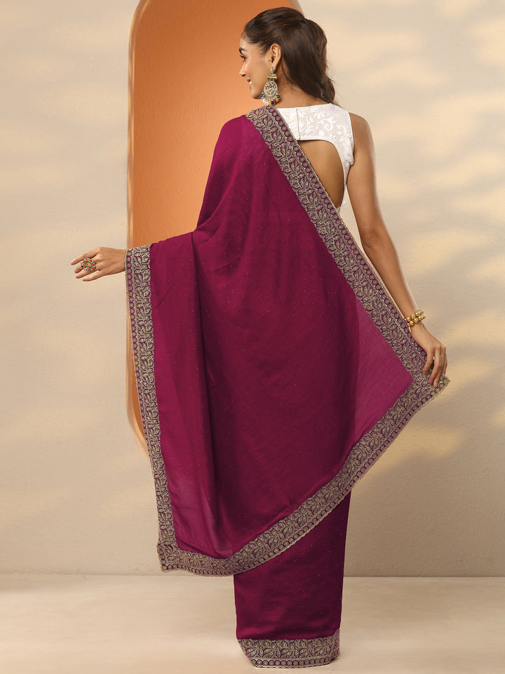 Maroon Embellished Silk Blend Saree With Unstitched Blouse Piece