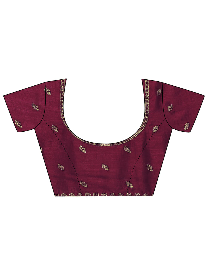 Maroon Embellished Silk Blend Saree With Unstitched Blouse Piece
