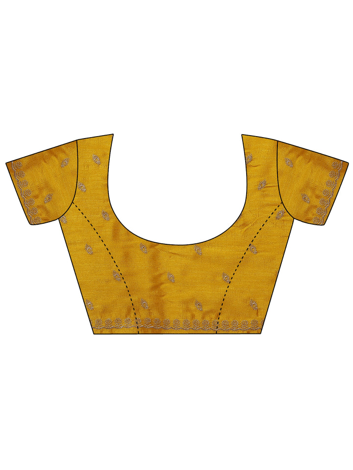 Mustard Embellished Silk Blend Saree With Unstitched Blouse Piece