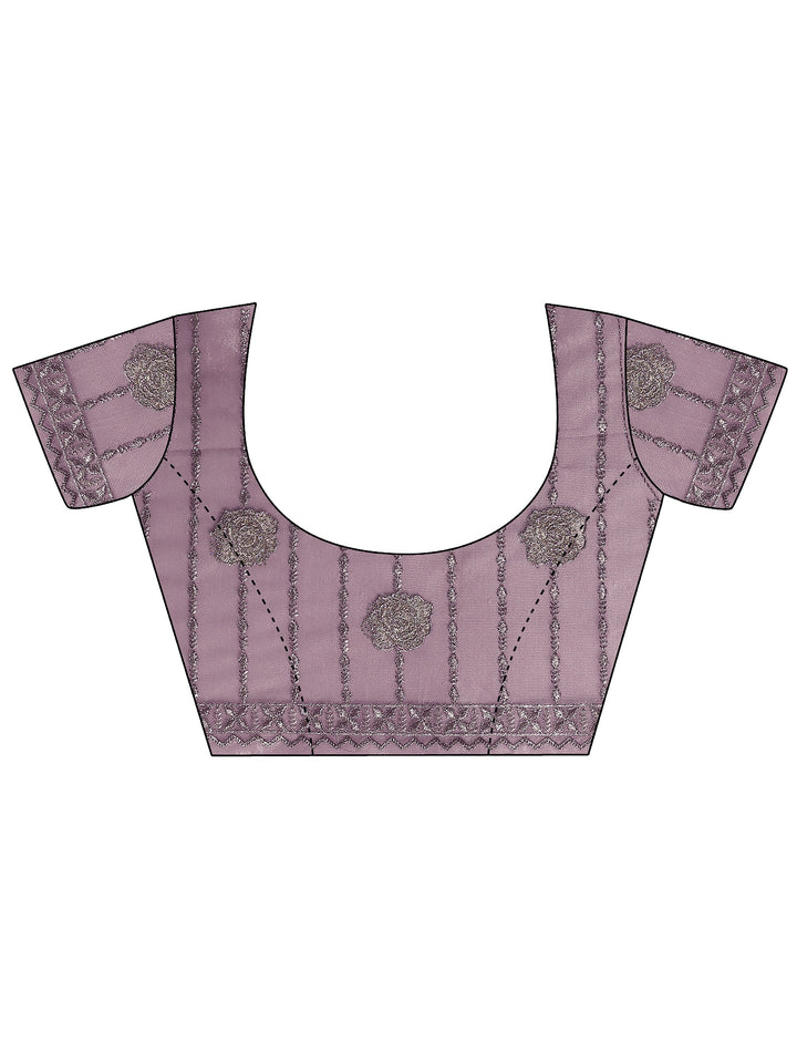Lavender Embroidered Nylon Saree With Unstitched Blouse Piece