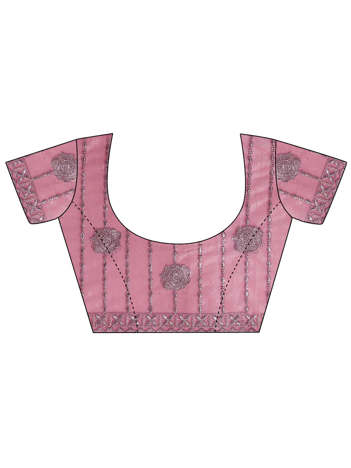 Pink Embroidered Nylon Saree With Unstitched Blouse Piece