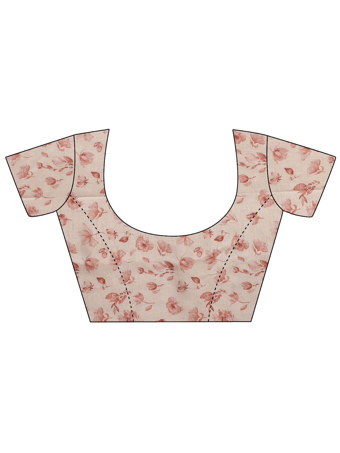 Cream Printed Silk Blend Saree With Unstitched Blouse Piece