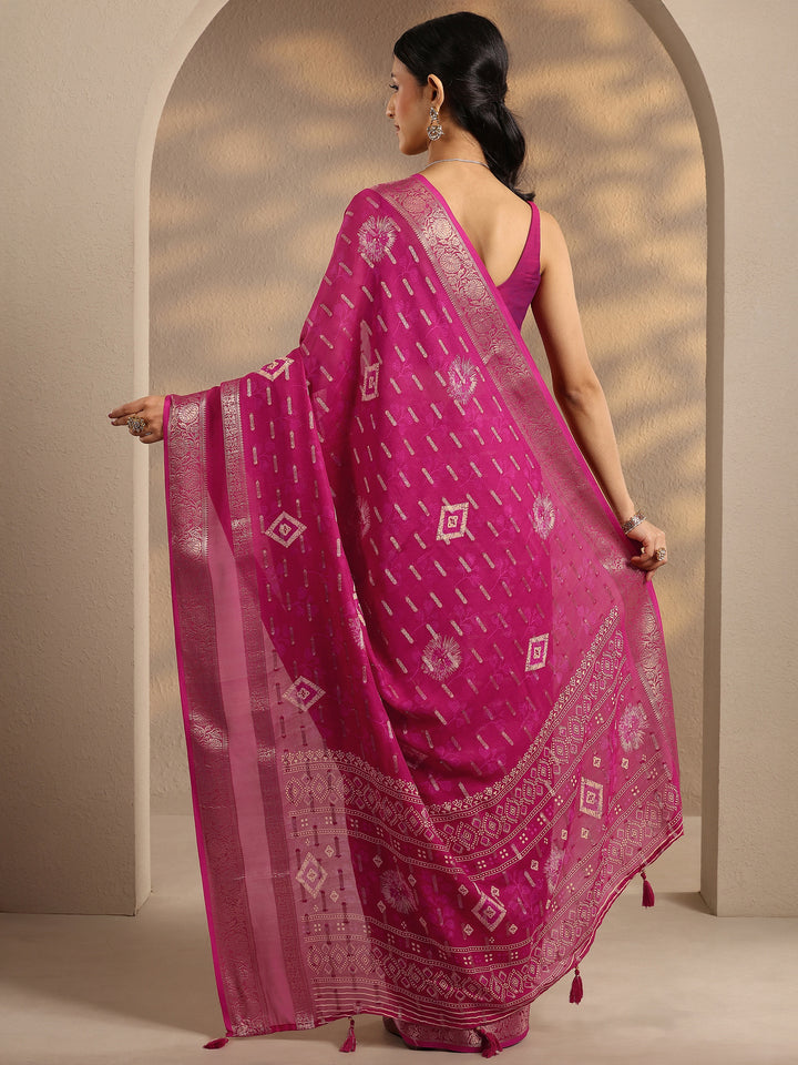 Pink Woven Design Silk Blend Saree With Unstitched Blouse Piece