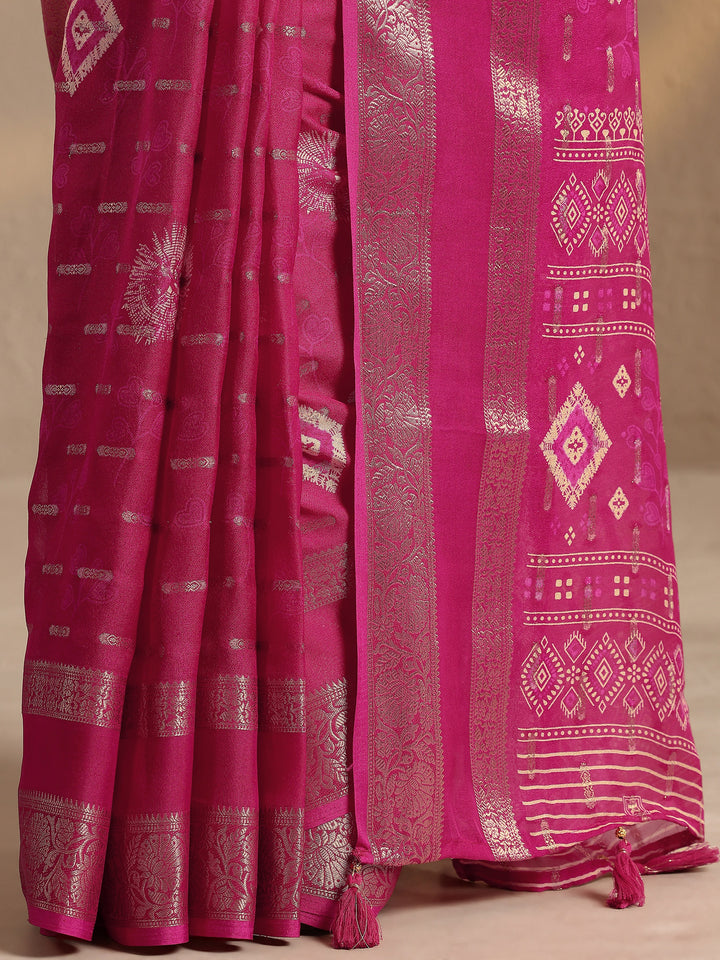 Pink Woven Design Silk Blend Saree With Unstitched Blouse Piece