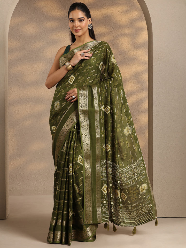 Green Woven Design Silk Blend Saree With Unstitched Blouse Piece