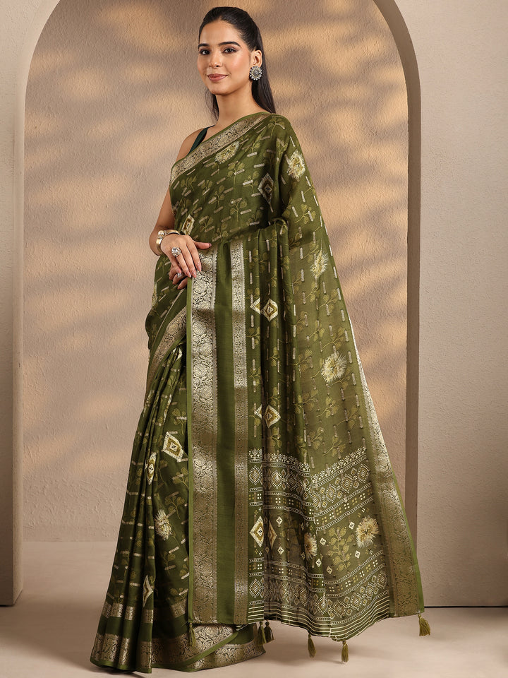 Green Woven Design Silk Blend Saree With Unstitched Blouse Piece