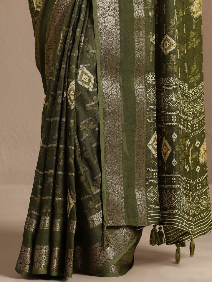 Green Woven Design Silk Blend Saree With Unstitched Blouse Piece