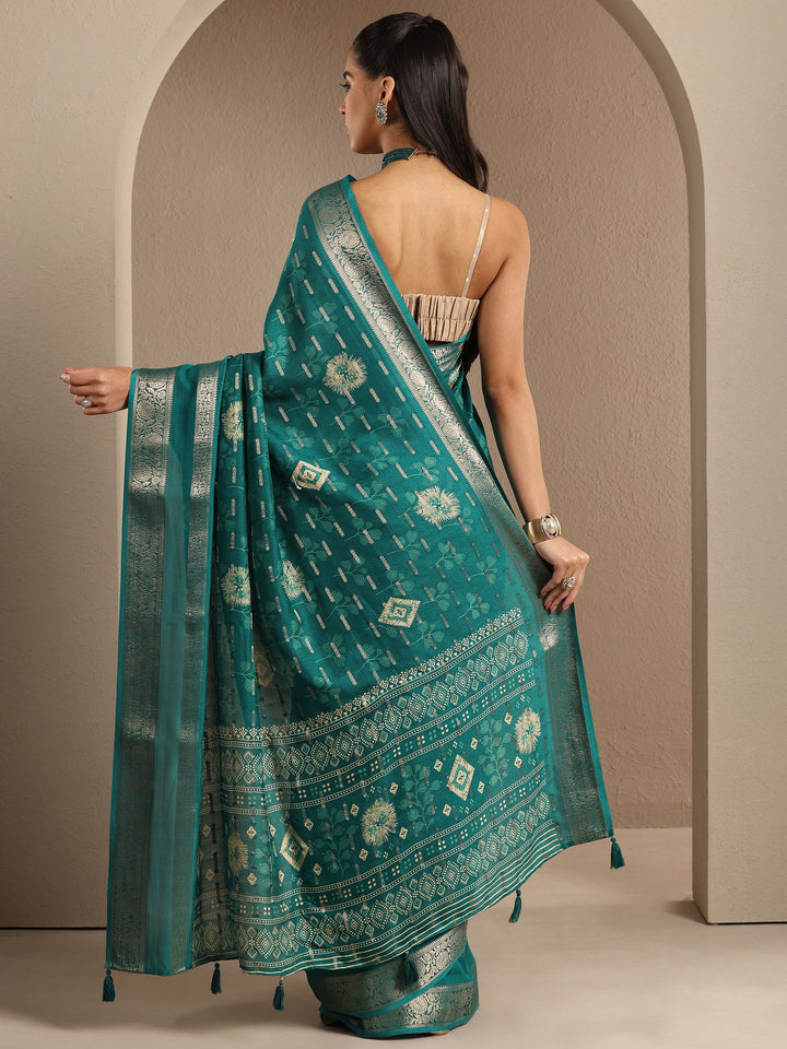 Green Woven Design Silk Blend Saree With Unstitched Blouse Piece