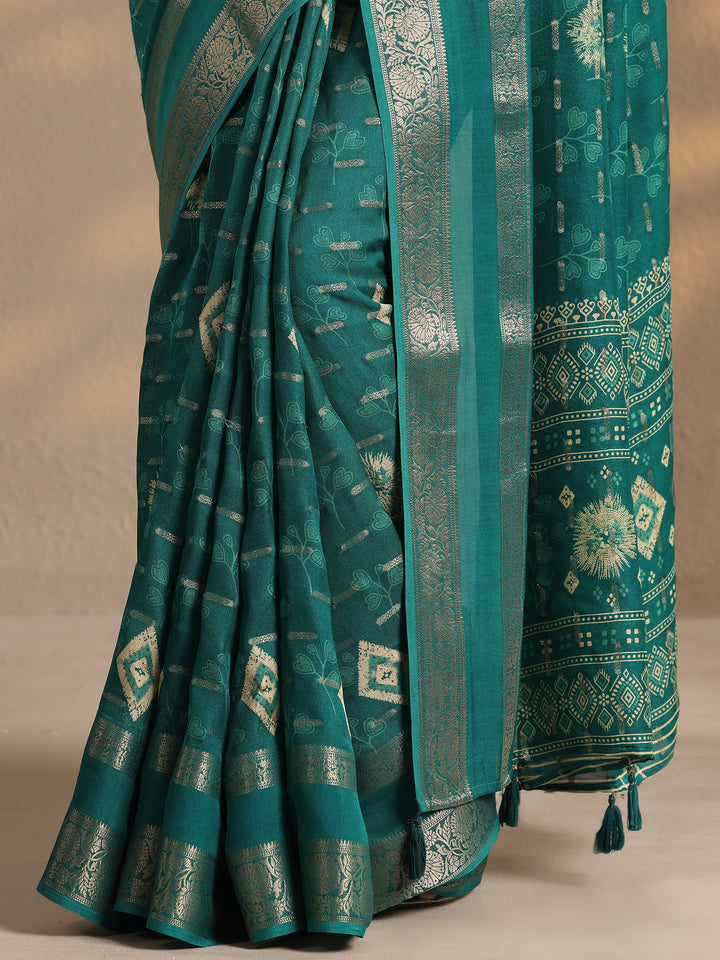 Green Woven Design Silk Blend Saree With Unstitched Blouse Piece