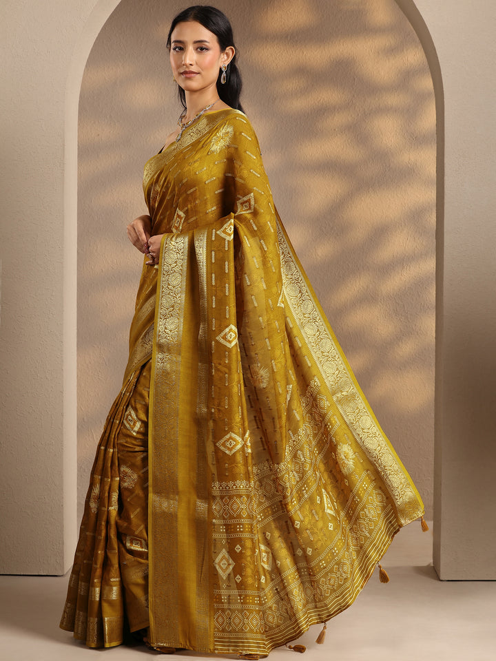Mustard Woven Design Silk Blend Saree With Unstitched Blouse Piece