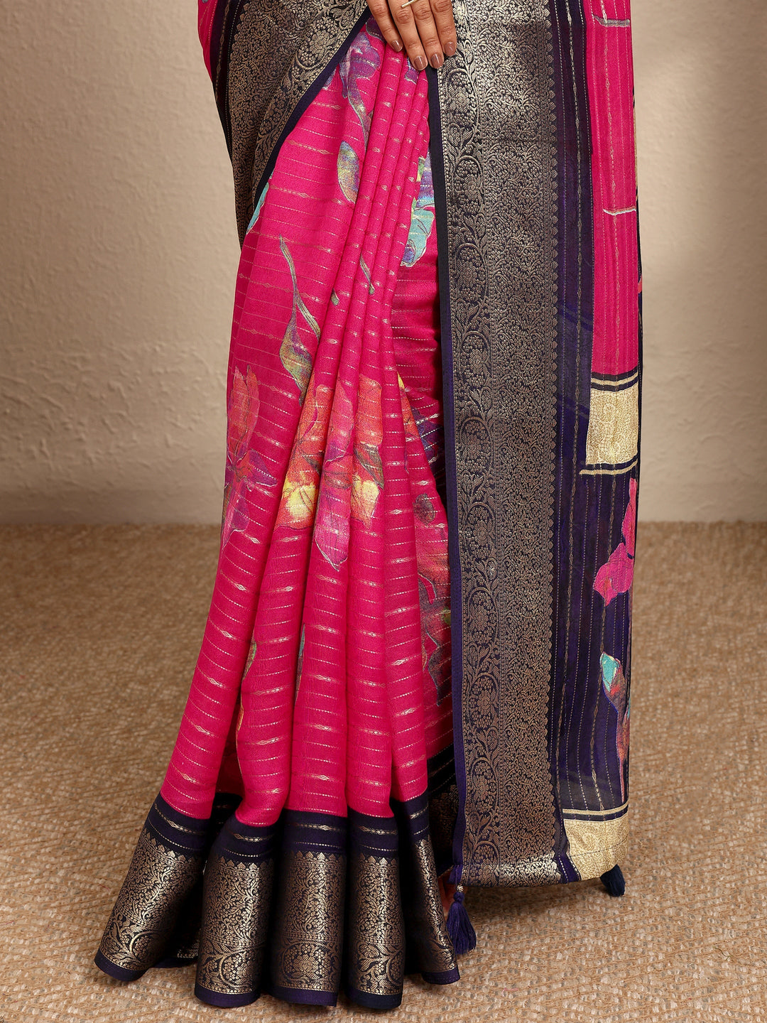 Pink Woven Design Silk Blend Saree With Unstitched Blouse Piece