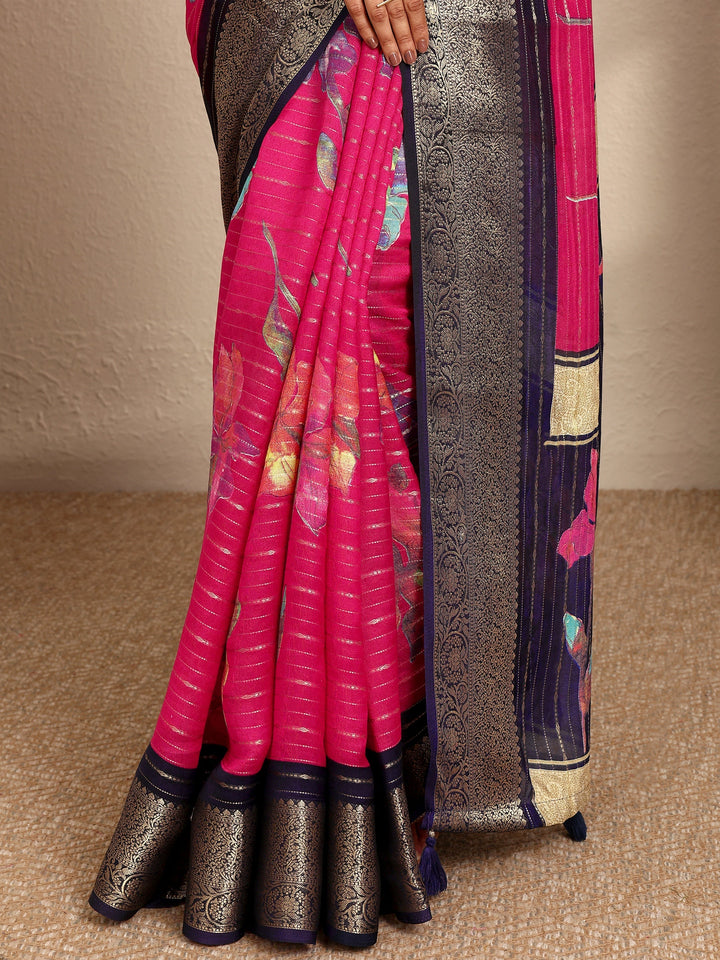 Pink Woven Design Silk Blend Saree With Unstitched Blouse Piece