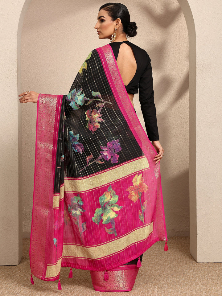Black Woven Design Silk Blend Saree With Unstitched Blouse Piece