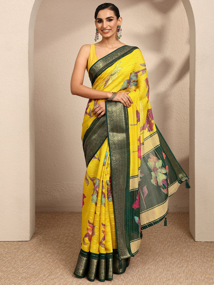 Mustard Woven Design Silk Blend Saree With Unstitched Blouse Piece
