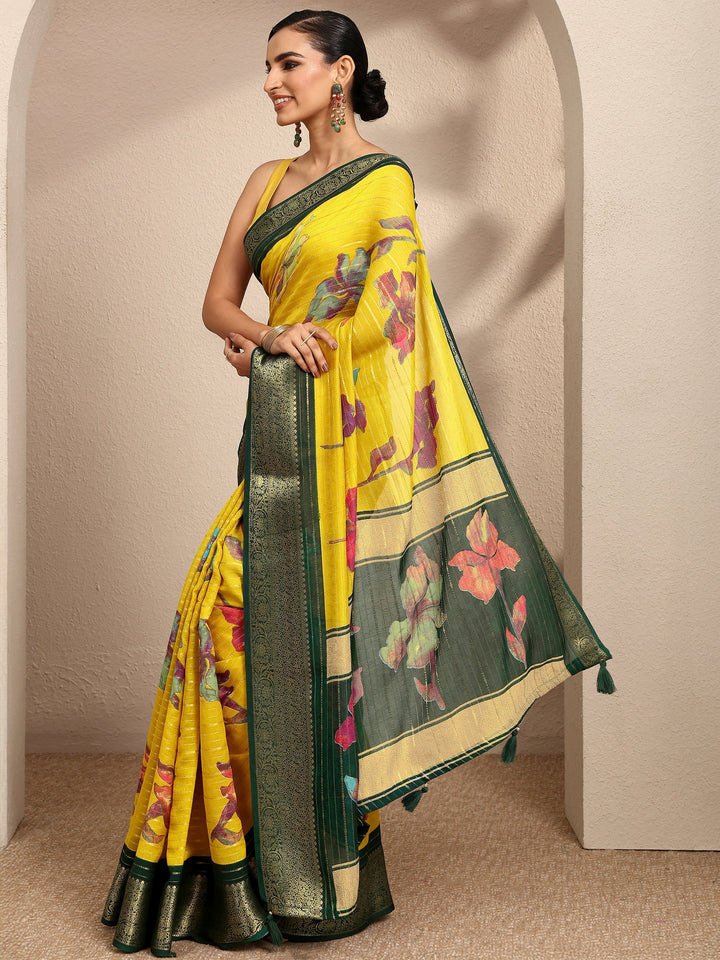 Mustard Woven Design Silk Blend Saree With Unstitched Blouse Piece