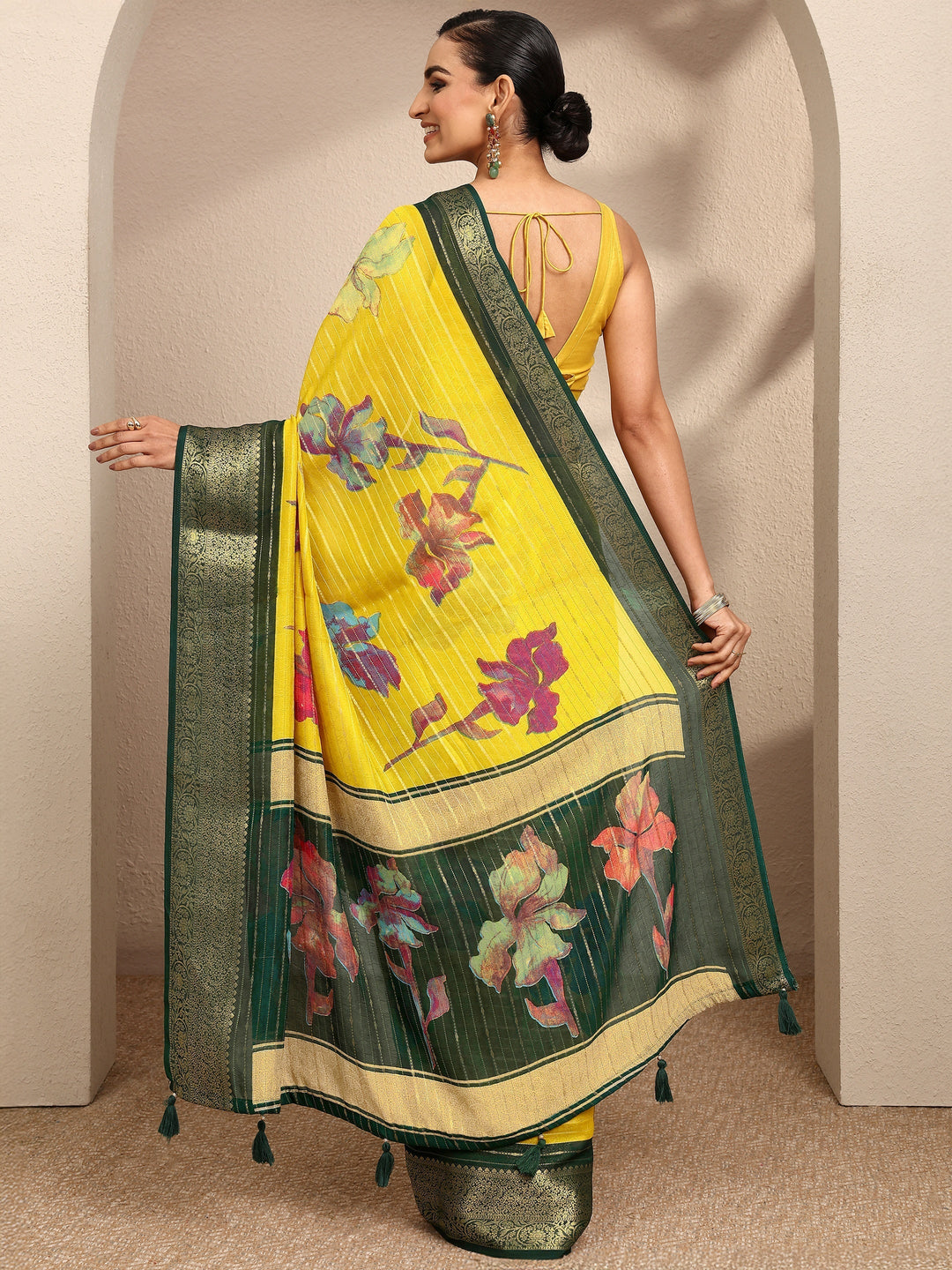 Mustard Woven Design Silk Blend Saree With Unstitched Blouse Piece
