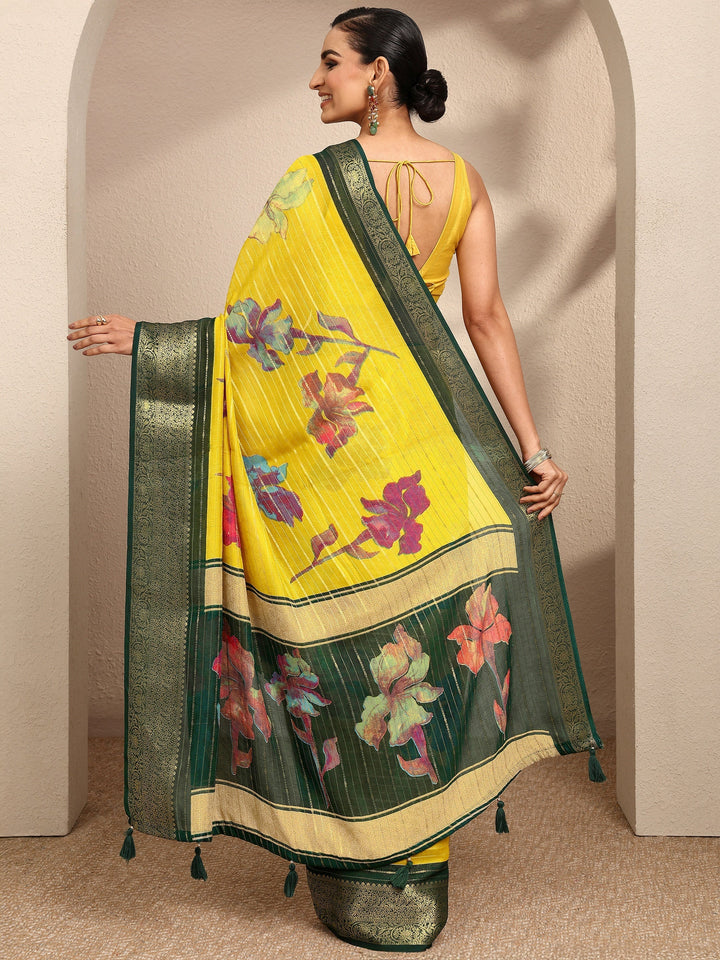 Mustard Woven Design Silk Blend Saree With Unstitched Blouse Piece