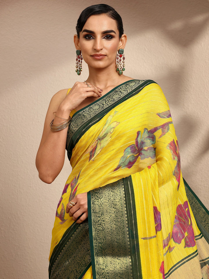 Mustard Woven Design Silk Blend Saree With Unstitched Blouse Piece
