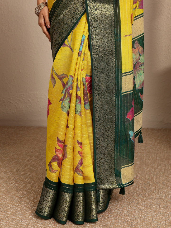 Mustard Woven Design Silk Blend Saree With Unstitched Blouse Piece