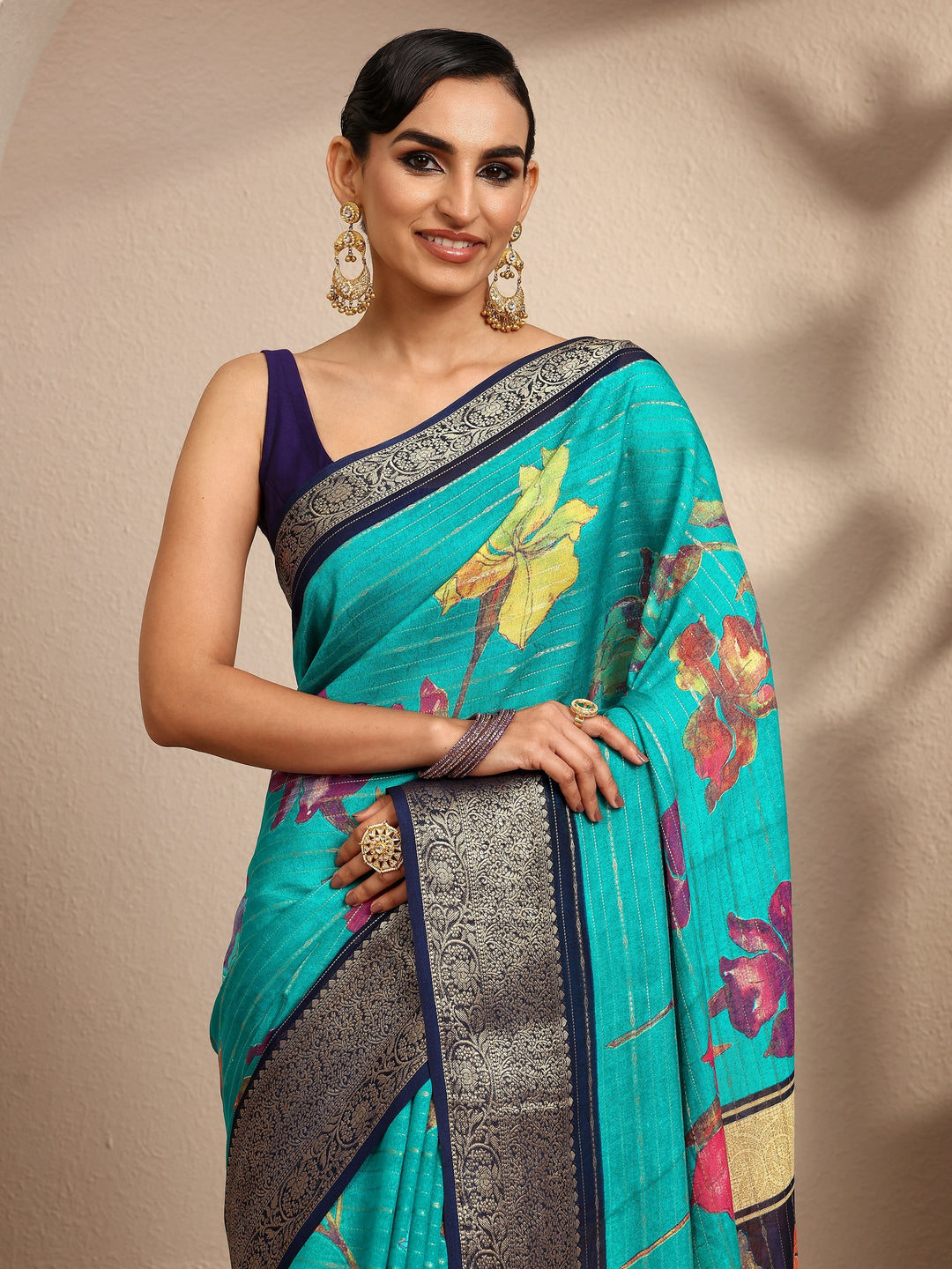 Blue Woven Design Silk Blend Saree With Unstitched Blouse Piece
