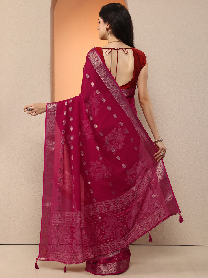 Pink Woven Design Silk Blend Saree With Unstitched Blouse Piece