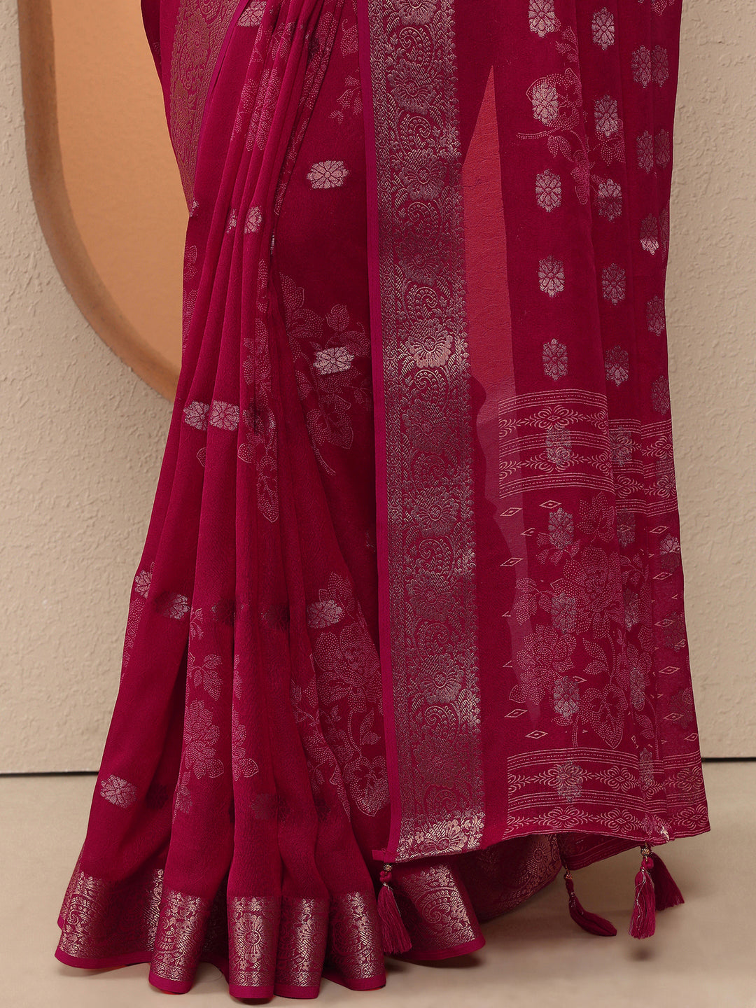 Pink Woven Design Silk Blend Saree With Unstitched Blouse Piece