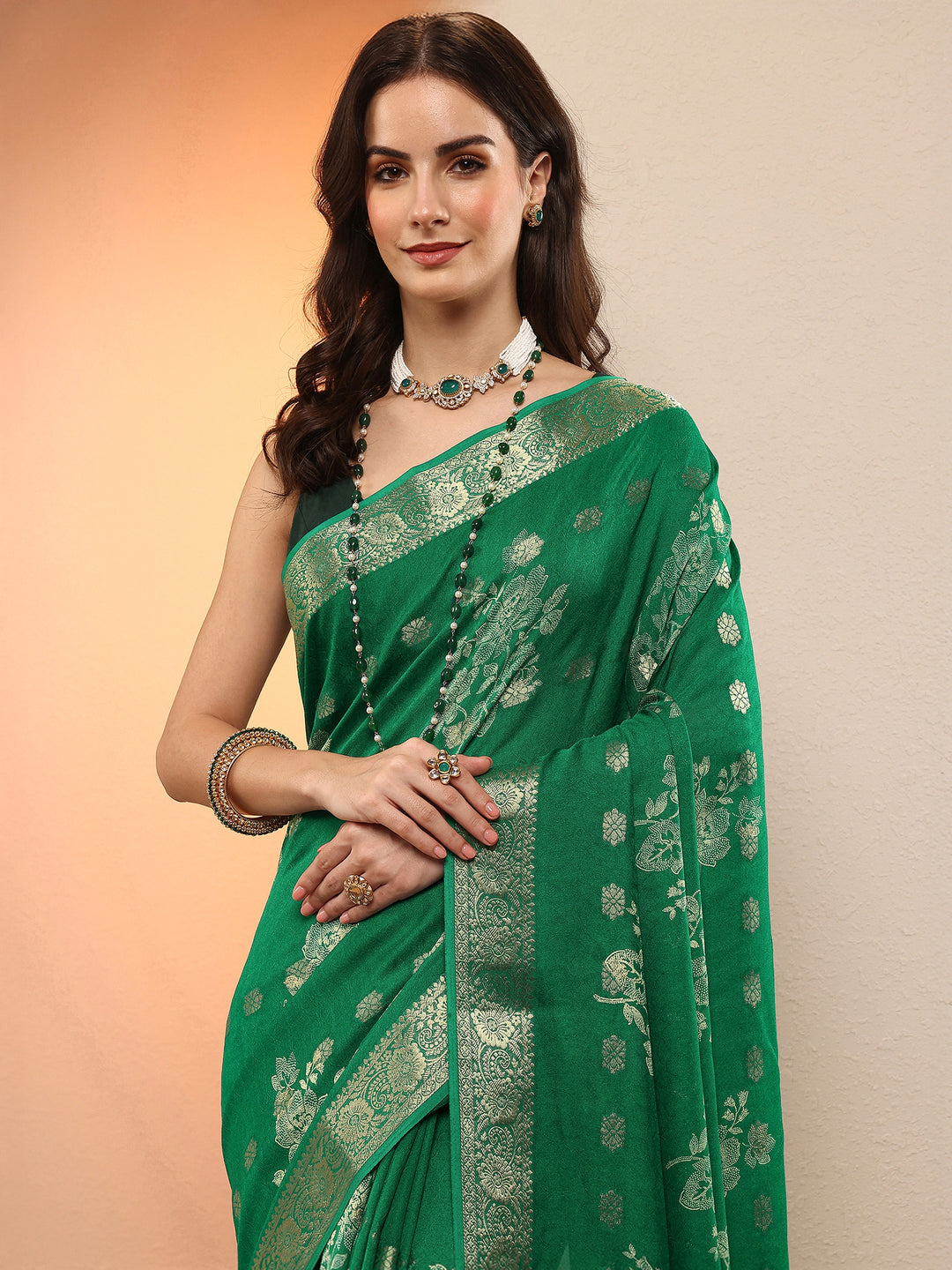 Green Woven Design Silk Blend Saree With Unstitched Blouse Piece