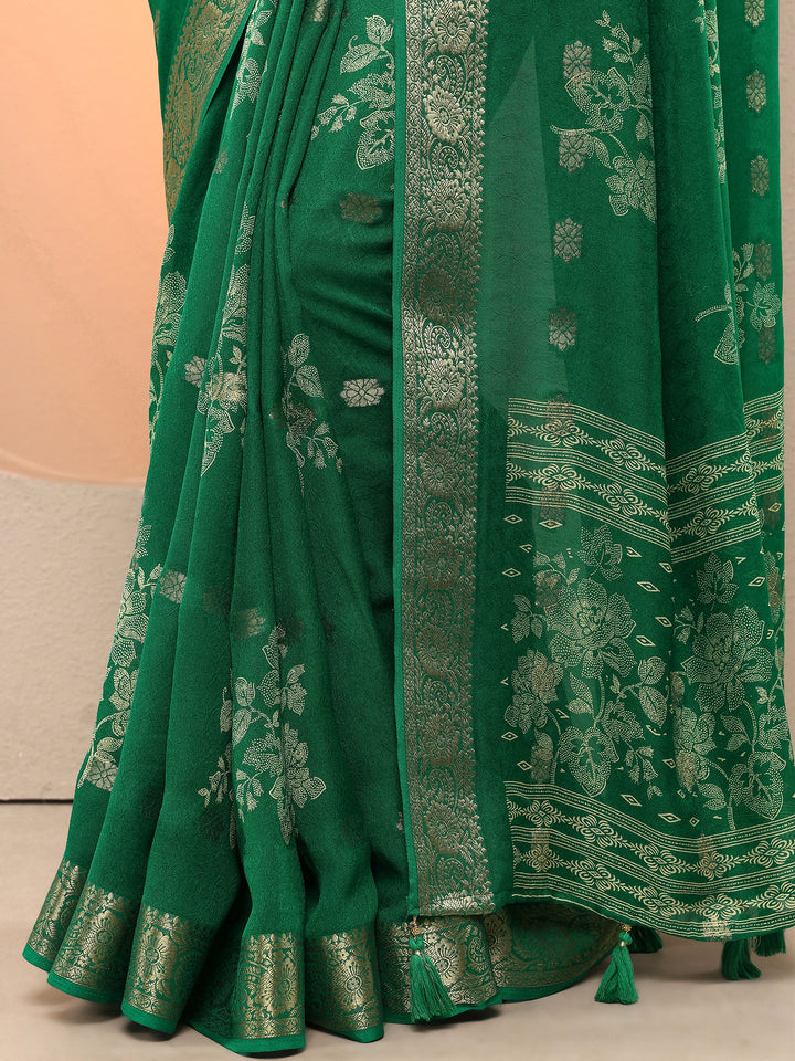 Green Woven Design Silk Blend Saree With Unstitched Blouse Piece