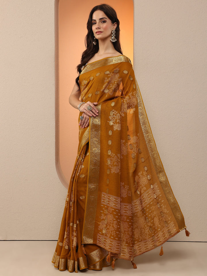 Mustard Woven Design Silk Blend Saree With Unstitched Blouse Piece